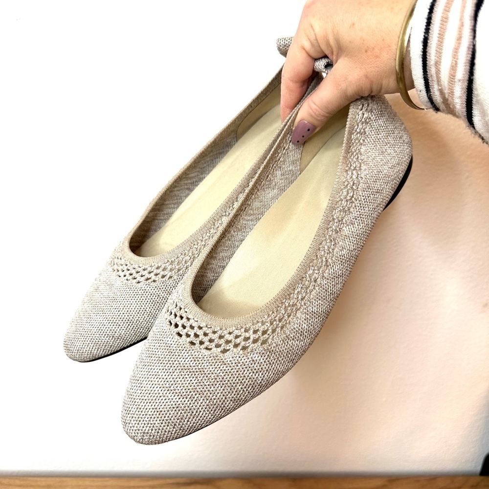 VIVAIA Women's Knit Ballet Flats 41 (US 10) Greige Comfort Slip On Almond Toe